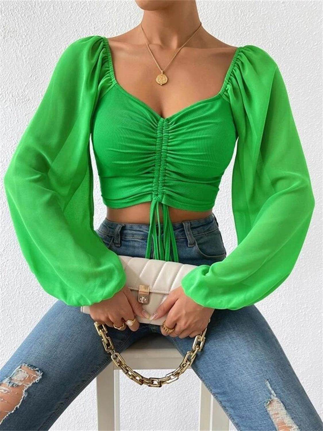 Drawstring Sweetheart Neck Cropped Top for Stylish Looks
